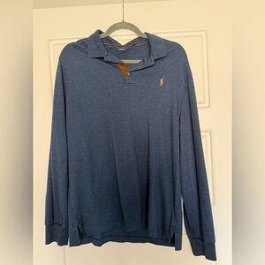 Blue Polo Long Sleeve Shirt with Embroidered Logo